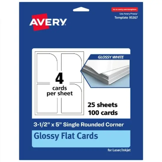 Avery Printable Single Rounded Corner Rectangle Flat Cards, 3-1/2" x 5", Glossy White Cardstock, Print-to-The-Edge, Laser/Inkjet Printable, 100 Total image {9}
