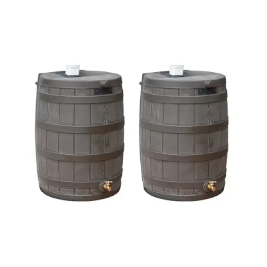 Good Ideas Rain Wizard 50 Gallon Rain Barrel Water Collector, Oak (2 Pack) image {6}