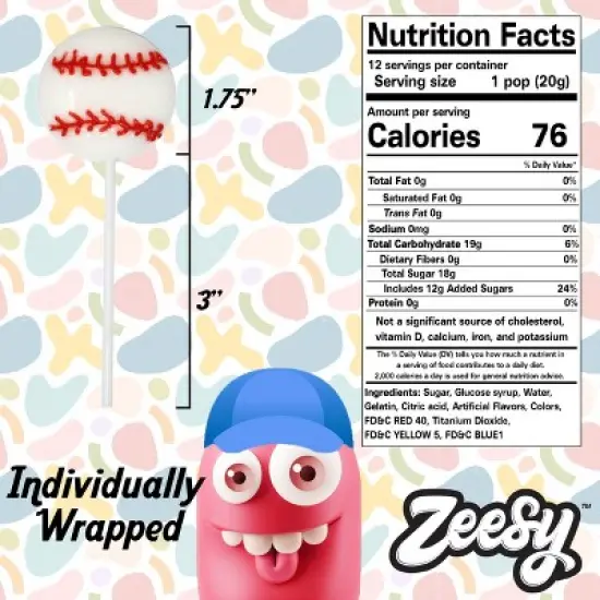 Zeesy Baseball Lollipops &ndash; 12 Pack &ndash; Individually Wrapped Candy Suckers for Baseball Party Favors, Birthdays & Sports-Themed Events image {1}