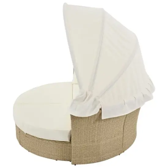 Oris 4-piece Rattan Outdoor Patio Daybed, Round Sofa with Retractable Canopy and 4 Pillows, Tanning Near Me - Maison Boucle image {2}