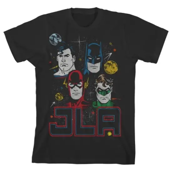 Justice League JLA Four Heroes Black T-shirt Toddler Boy to Youth Boy image {5}