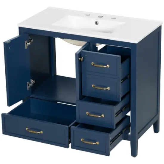 Christopher Knight Home Bathroom Vanity with Ceramic Sink, Bathroom Cabinet with Soft-Closing Door, Drawers of Different Sizes, Solid Wood Frame & Leg image {10}