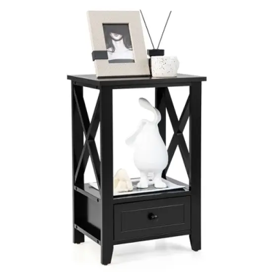 Costway Modern Nightstand with Bottom Drawer Storage Shelf Small Side End Table White\Black image {10}