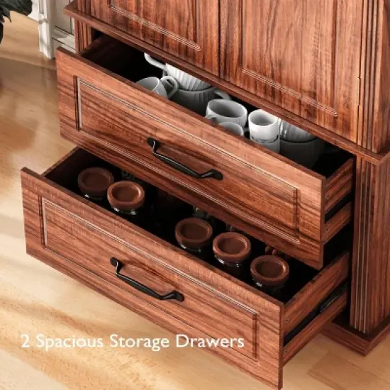 Kitchen Pantry Cabinet with 3 Adjustable Shelves, 2 Drawers, 8 Door Racks, Embossed Freestanding Storage Organizer for Laundry-The Pop Home image {6}