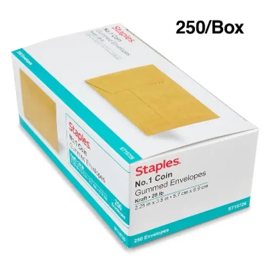 Staples Gummed Currency Envelope 3.5" x 2.25" Manila 250/Box (19726/19301) image {3}