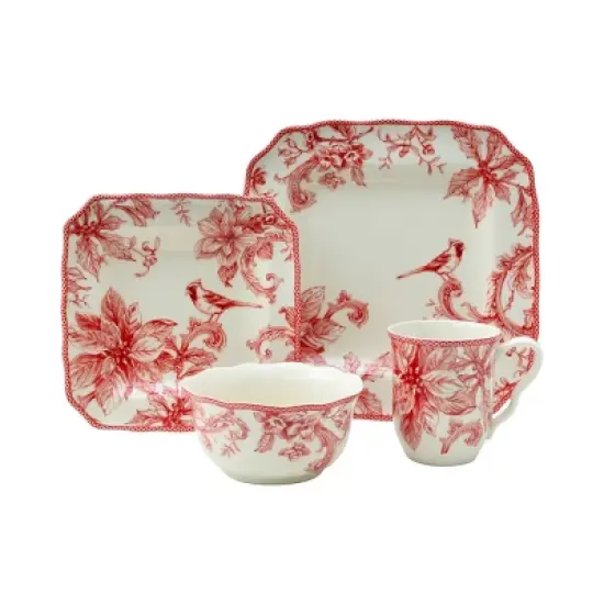 222 Fifth Christmas Lane 16pc Square Dinnerware Set Red image {1}