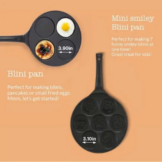 Kitchenfun Blini Nonstick Mini Pancake Crepe Maker - 7 Smiley Pancakes image {4}