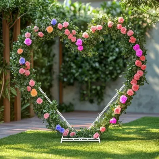 Artloge Large Heavy Duty Heart Shape Wedding Arch White Dual Layers Metal Support Flower Balloon Backdrop Stand Decor for Ceremony, Proposal image {7}