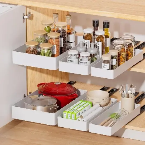 Pull Out Cabinet Organiser, Slide Out Drawer for Kitchen Cupboard, Roll-Out Extendable Sliding Drawer, No Need Drill and Nailing image {7}