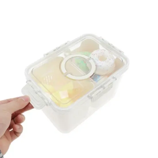 Unique Bargains Durable Rectangle Drain Food Storage Containers 2 Compartment White Transparent 1 Set image {4}