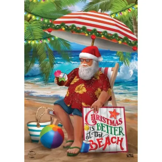 Beach Time Santa Christmas House Flag Nautical Tropical 28" x 40" Briarwood Lane image {4}