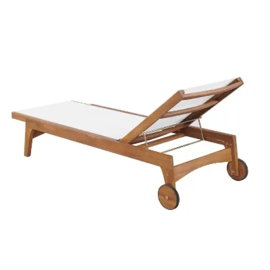 Christopher Knight Home Coloma Outdoor Mesh and Acacia Wood Armless Adjustable Chaise Lounge with Wheels image {5}