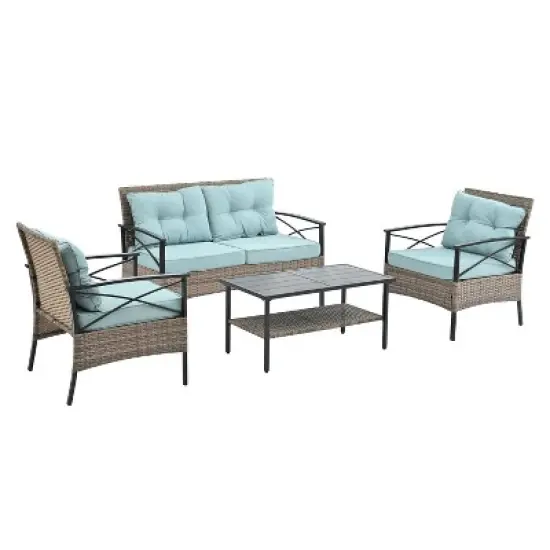 Patio Furniture, Outdoor Furniture, Seasonal PE Wicker Furniture, Four Set Wicker Furniture With Black Metal Table image {2}