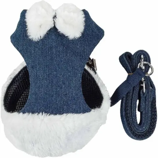 Pet Life Luxe Pom Draper 2-In-1 Mesh Reversed Adjustable Dog Harness-Leash W/ Pom-Pom Bowtie image {2}