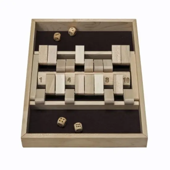 WE Games Double Sided Shut the Box Dice Board Game &ndash; 10 Number Flip Tiles in Natural Wooden Box &ndash; 14 inches (Made in USA), for Family and Adult Game image {1}