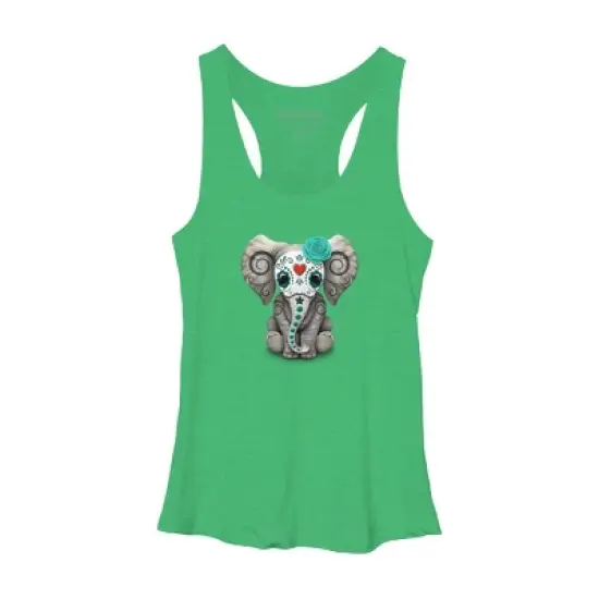 Women's Design By Humans Blue Day of the Dead Sugar Skull Baby Elephant By jeffbartels Racerback Tank Top image {9}