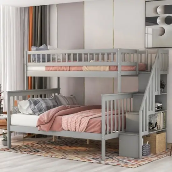 Twin over Full Stairway Bunk Bed with Storage-ModernLuxe image {8}