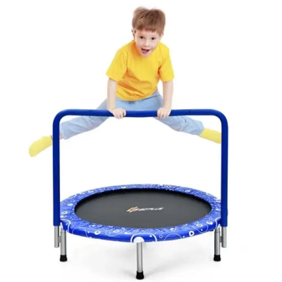 Infans 36" Kids Trampoline Rebounder W/Full Covered Handrail & Pad Indoor Outdoor Blue image {7}