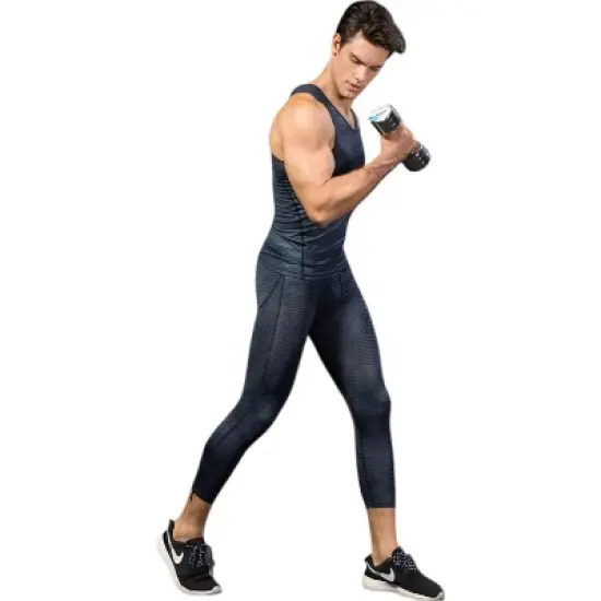 Anna-Kaci Active Men's Sleeveless Compression Tank Top with Textured Fabric and Scoop Neckline image {3}