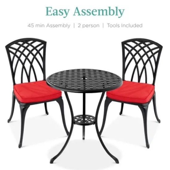 Best Choice Products 3-Piece Aluminum Patio Bistro Set w/ Umbrella Hole, 2 Chairs, Polyester Cushions - Black/Red image {5}