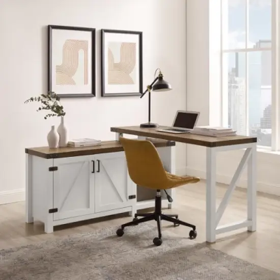 Farmhouse Rustic L Shaped Desk with Storage - Saracina Home image {2}