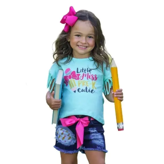 Girls Little Miss Pre-K Cutie Patched Denim Short Set - Mia Belle Girls image {5}