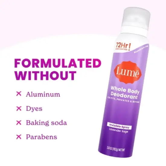 Lume Whole Body Women's Invisible Spray Deodorant - Lavender Sage Scent - Aluminum-Free 3.6oz image {3}
