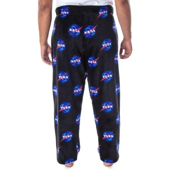 NASA Men's Meatball Logo Allover Print Ultra-Soft Plush Fleece Pajama Pants Black image {1}