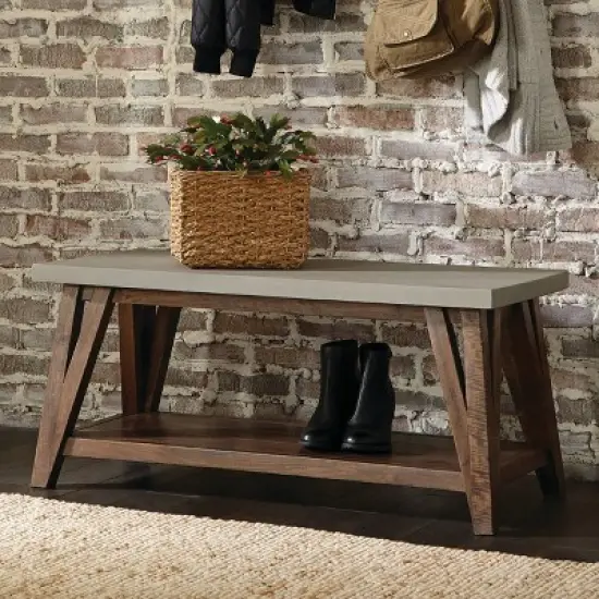 Brookside Entryway Bench Concrete Coated Top and Wood Light Gray/Brown - Alaterre Furniture image {4}