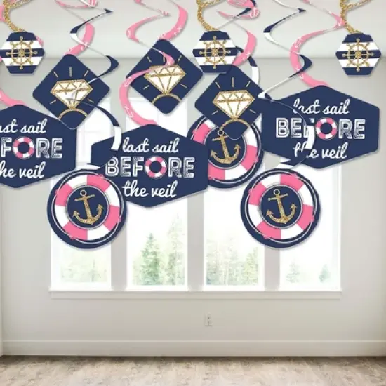 Big Dot of Happiness Last Sail Before the Veil - Nautical Bachelorette and Bridal Shower Hanging Decor - Party Decoration Swirls - Set of 40 image {2}