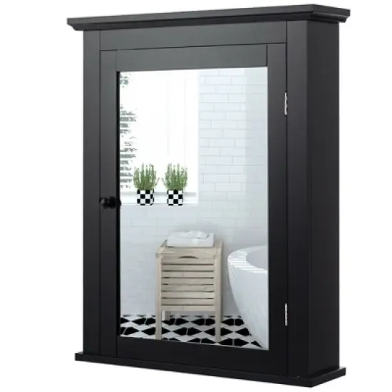 Costway Bathroom Mirror Cabinet Wall Mounted Adjustable Shelf Medicine Grey/Black image {11}