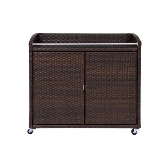 Teamson Home 39.5" Veronica Rolling Outdoor PE Rattan Bar Cart with Storage, Brown image {4}
