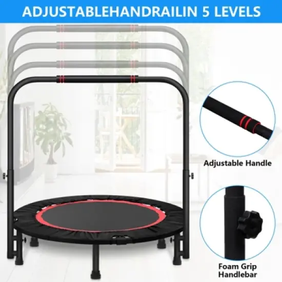SUGIFT 40" Fitness Mini Trampoline, Exercise Rebounder with Adjustable Handle Max Load 450lbs image {1}