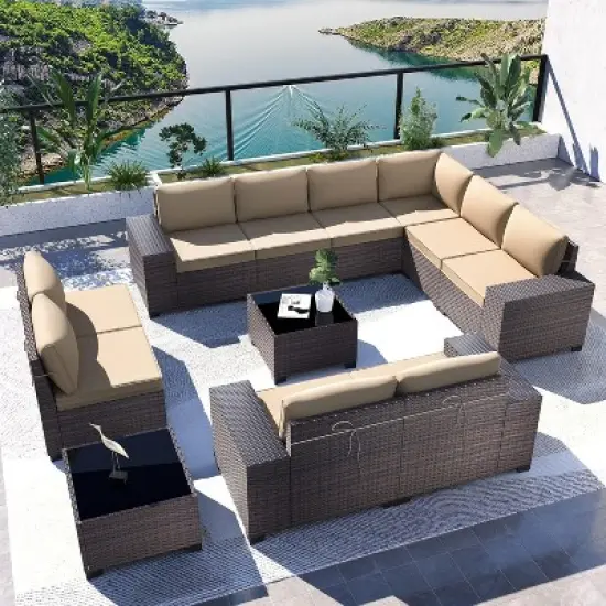 ALAULM 12PCS Outdoor Patio Furniture Set PE Wicker Rattan Sectional Sofa image {13}