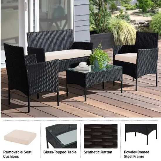 Pure Garden 4pc Outdoor Patio Rattan Furniture Set image {2}