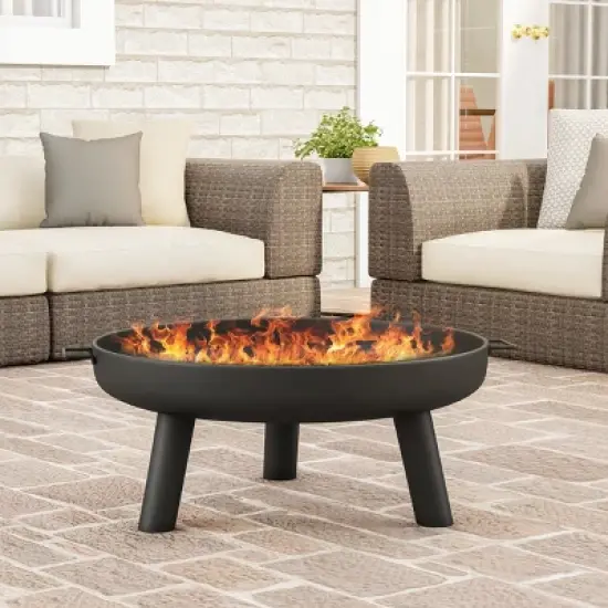 Nature Spring Round Steel Outdoor Fire Pit &ndash; Black image {3}