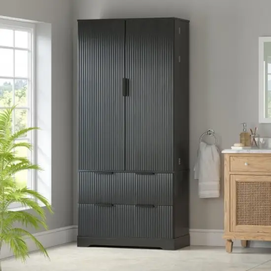 72" Freestanding Fluted Pantry Cabinet with 2 Large Drawers & Adjustable Door Spice Racks for Kitchen or Entryway Storage-Cuddlewood image {7}