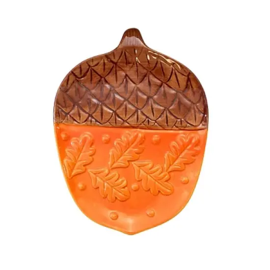 Transpac 8.25 In Patterned Acorn Plate Fall Seasonal Tabletop , Thanksgiving Autumn Leaves (1PC) image {3}