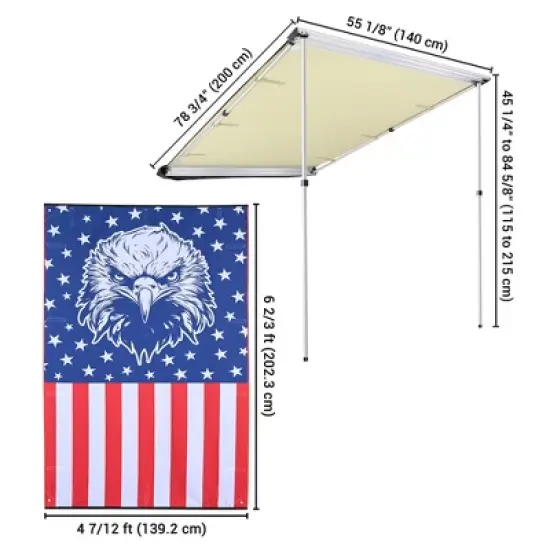 Yescom 4.4x6.6 Ft Vehicle Awning with Eagle Side Wall Roof Rack Pull-Out Sun Shade Camp Beige image {8}