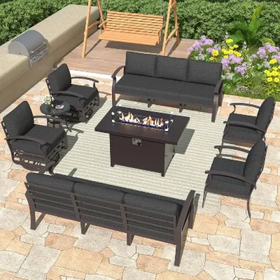 ALAULM Aluminum Patio Furniture Set with Propane Fire Pit Table image {7}