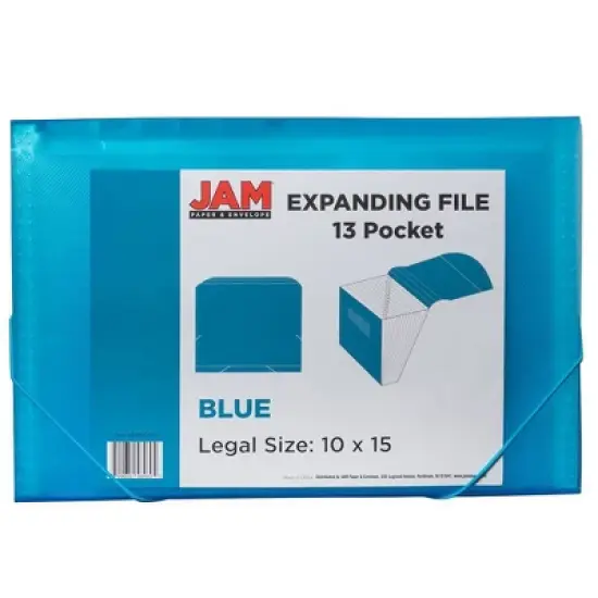 JAM Paper 10" x 15" 13 Pocket Plastic Expanding File Folder - Legal Size - Blue: Accordion Style, 100 Sheet Capacity image {1}