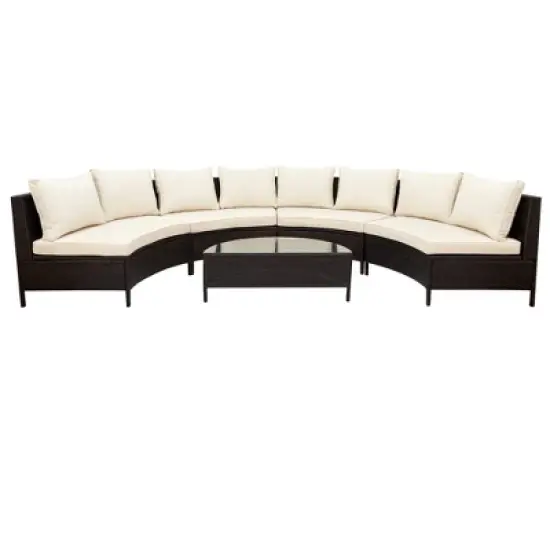 5-Piece Outdoor Rattan Half-Moon Sectional Sofa Set with Tempered Glass Coffee Table image {6}