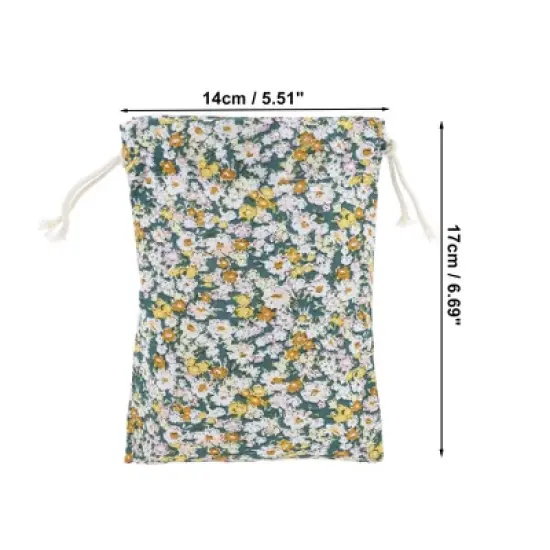 Unique Bargains Women Durable Drawstring Floral Cosmetic Bag Green 1 Pc image {1}