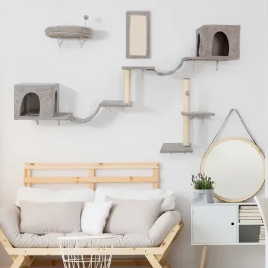 Sevobal Pet Tower, Modern Wall-Mounted Cat Shelves with Cat House, Bridge, Steps, Stable Cat Climber for Indoor, Gray, 92.65"*13.55"*13.25" image {1}