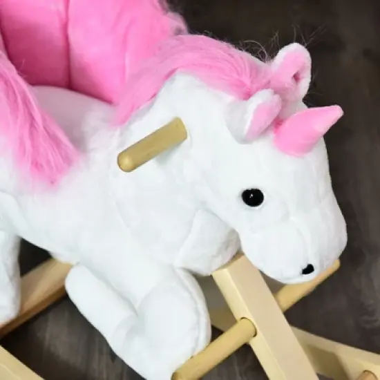Qaba Kids Rocking Horse, Wooden Plush Ride-On Unicorn Chair Toy with Lullby Song for 18-36 months children image {4}