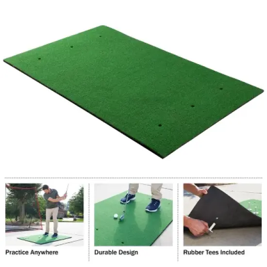 Golf Hitting Mat - 5x3-Foot Artificial Turf Training Mat with 3 Rubber Tees and 6 Different Teeing Positions - Golf Training Aid by Wakeman image {2}