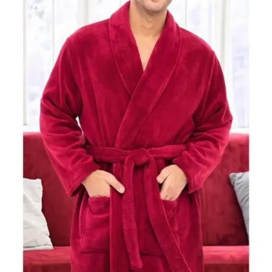 ADR Men's Classic Winter Robe, Plush Fleece Bathrobe Burgundy 1X-2X image {4}