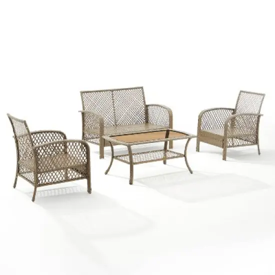 Tribeca 4pc Outdoor Wicker Conversation Set - Sand/Driftwood - Crosley image {7}