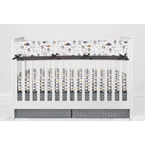 Bacati - Woodlands Gray/Beige Neutral Cotton Long Crib Rail Guard Cover image {5}