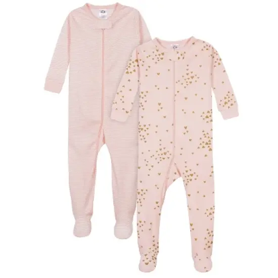 Gerber Baby & Toddler Girls Snug Fit Footed Cotton Pajamas, 2-Pack image {7}